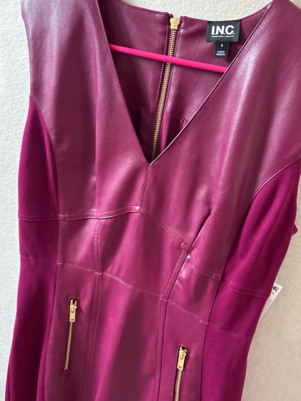 INC International Concepts Magenta Faux-Leather Panel Sheath Dress